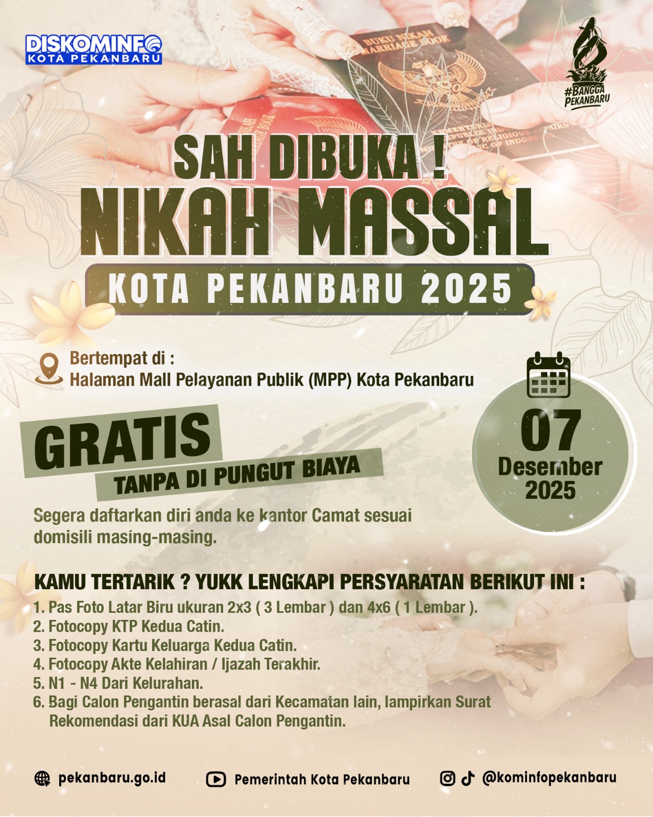 Pemko Pekanbaru Gelar Nikah Massal dan Sidang Isbat Gratis: Target Ratusan Pendaftar